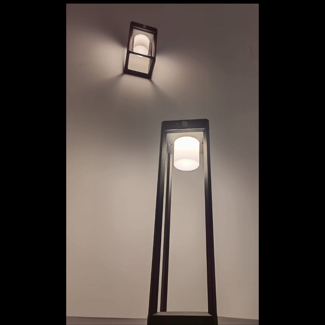 Baliza Solar Led Aluminio Negro con Sensor de Movimiento y Crepuscular 3000k