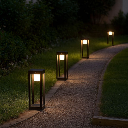 Baliza Solar Led Aluminio Negro con Sensor de Movimiento y Crepuscular 3000k