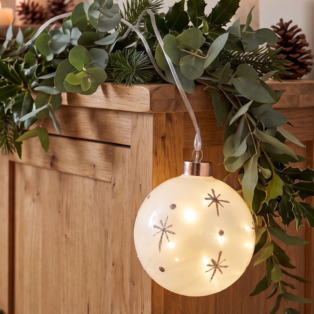 Bola Navidad Led Cristal Blanco con Estrellas