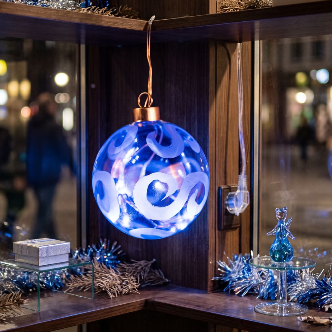 Bola Navidad Led Cristal con Luces Azules