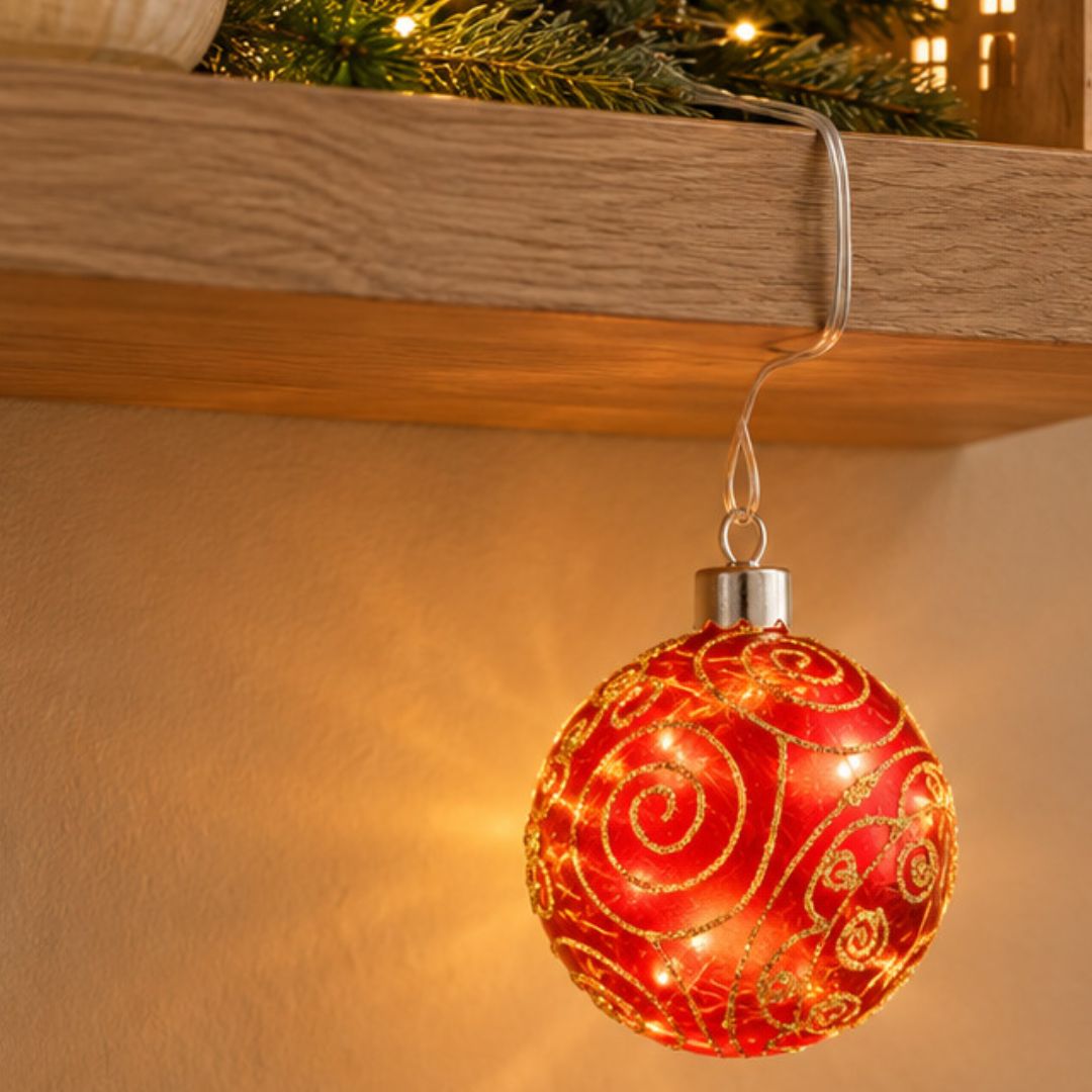 Bola Navidad Led Cristal Rojo con Círculos
