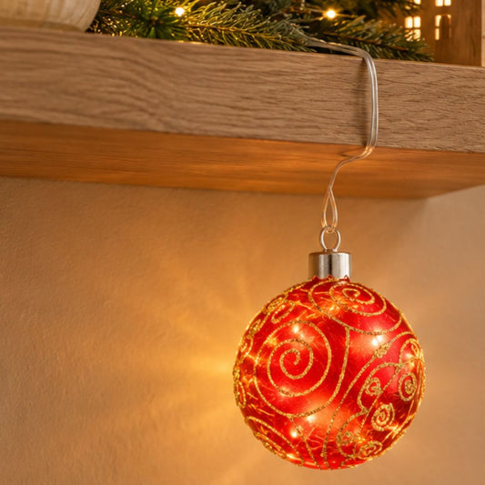 Bola de Natal LED de cristal vermelho com círculos