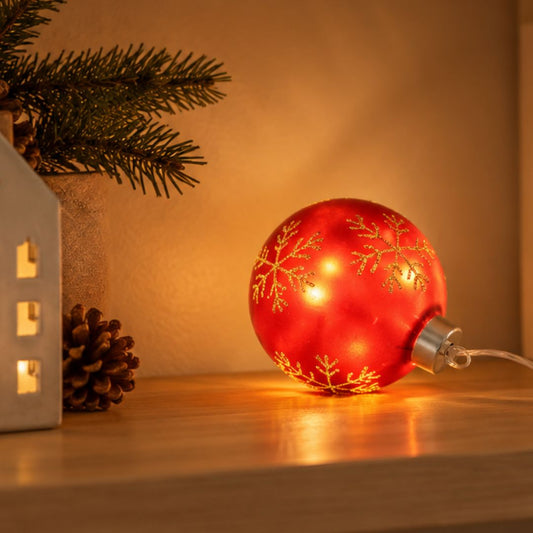 Bola de Natal LED de cristal vermelho com estrelas