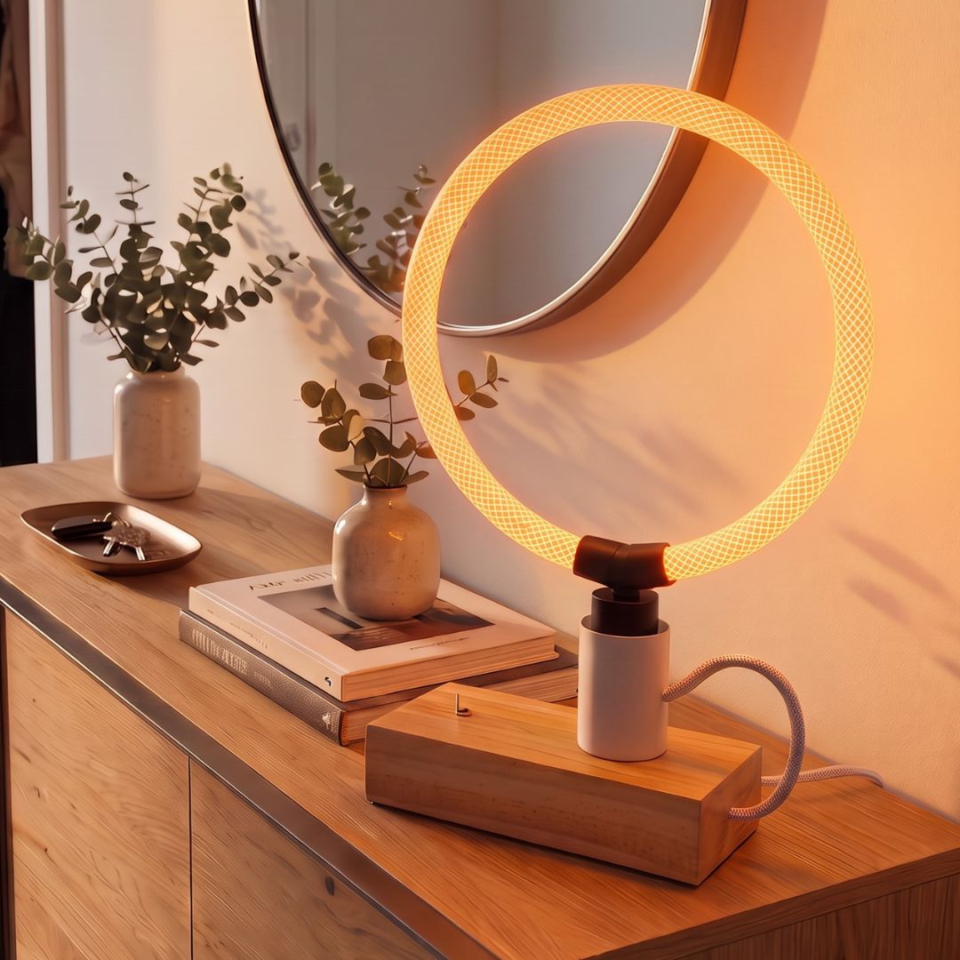 Bombilla LED E27 Decorativa con Aro de Cuerda Blanca – Luz Cálida 1800K