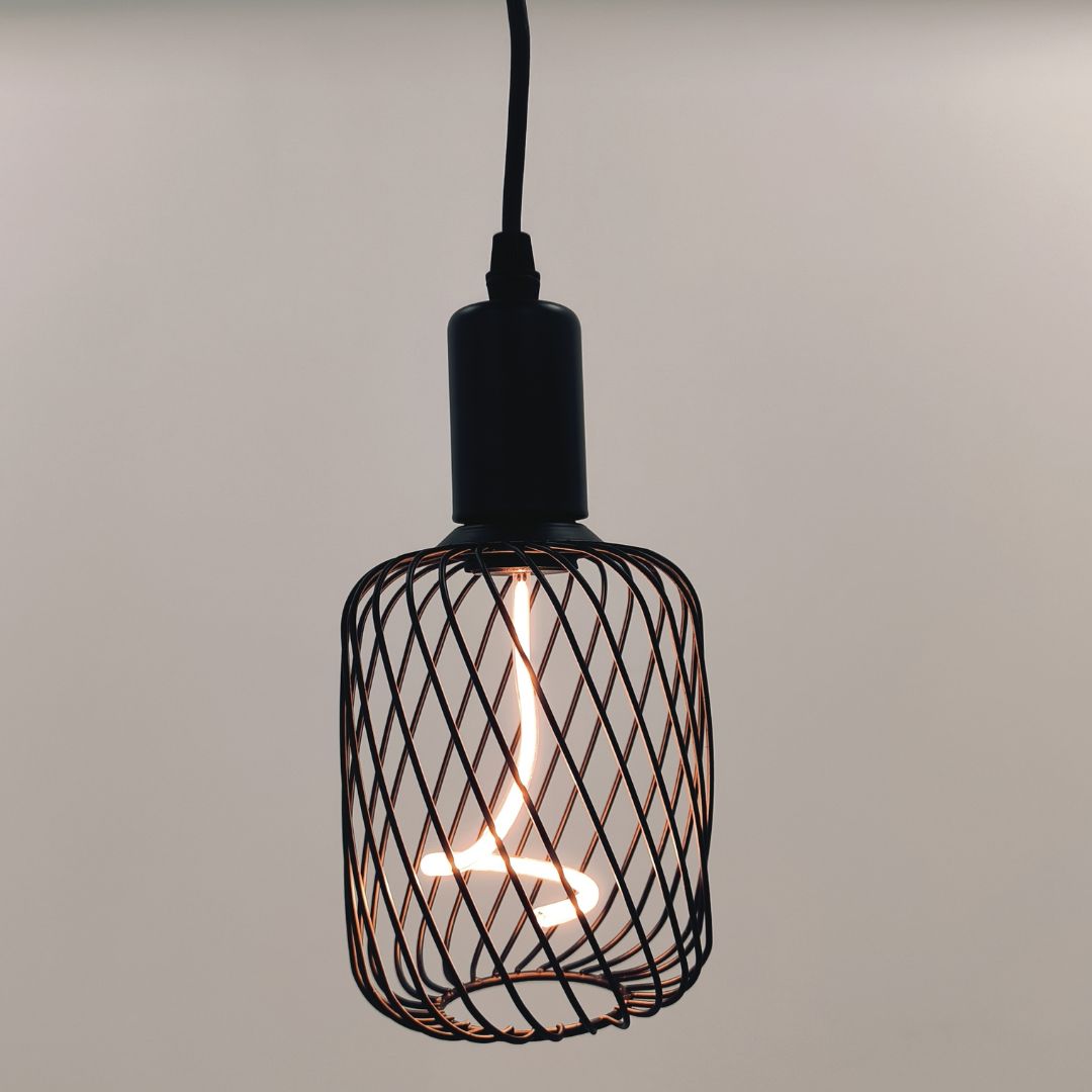 Bombilla LED decorativa cilindro jaula con filamento espiral E27 4W 1800K (negro o dorado)