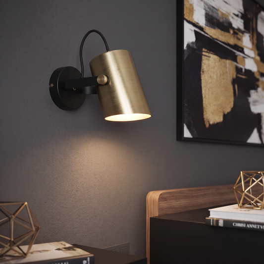 Aplique de Pared Interior Orientable de Aluminio Negro y Dorado · E27