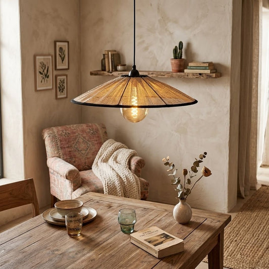 Candeeiro suspenso LED 72W 3000K com abajur em tecido de serapilheira