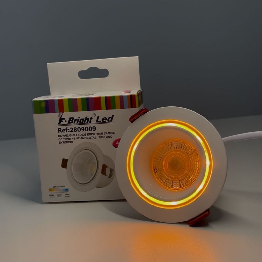 Downlight LED Empotrable con Halo Ambiental y Cambio de Tono