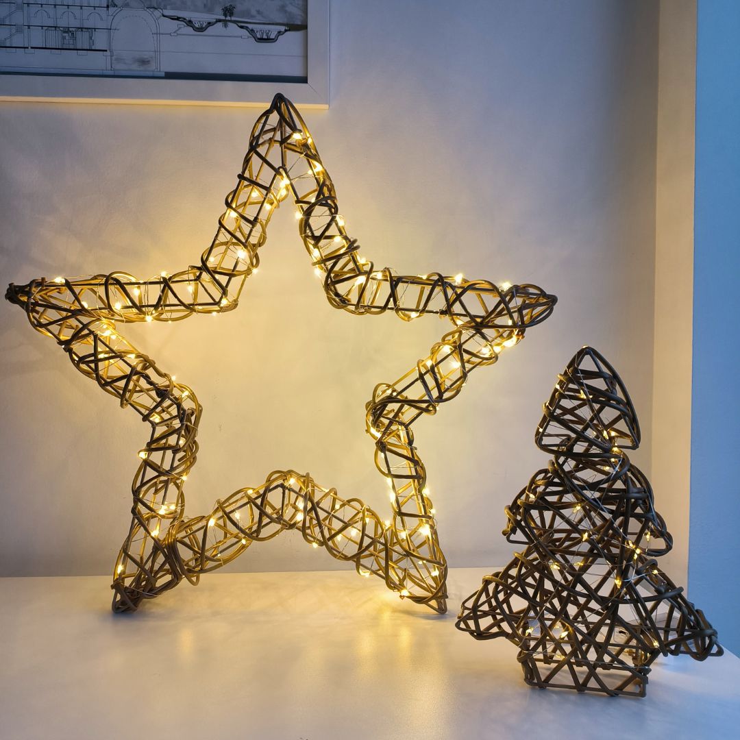 Estrella LED 3D Dorada 60 cm, 150 Luces Cálidas con Efecto Flicher