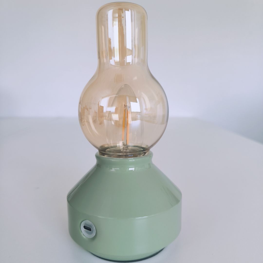 Farol LED Vintage Recargable USB-C Verde | Candil Antiguo Regulable 2W 2700K 2