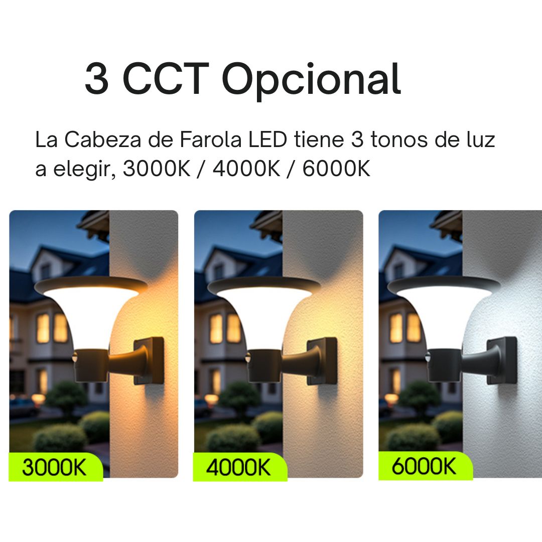Cabeza de farola LED Solar 10 W 1000 lm con sensor y cambio de tono. Control Remoto