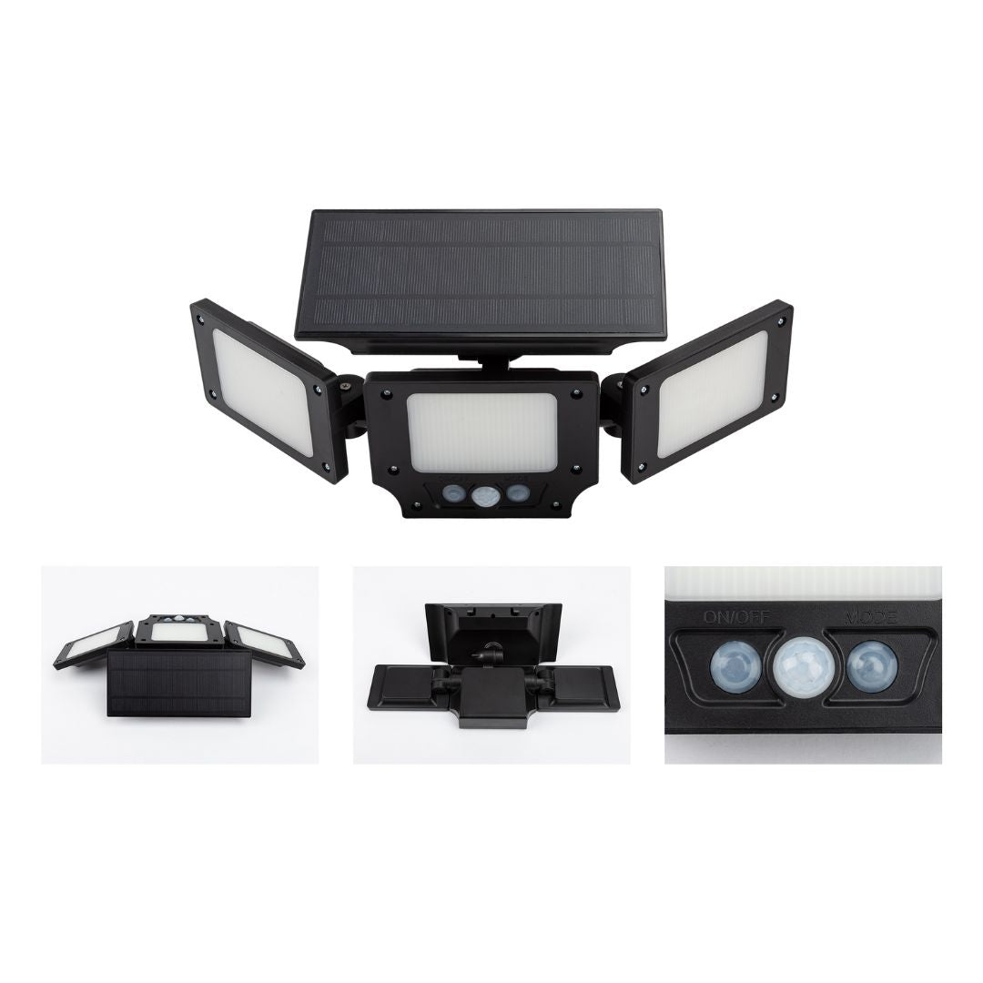 Foco Solar LED Triple 6500k 360lm Sensor de Movimiento y Crepuscular