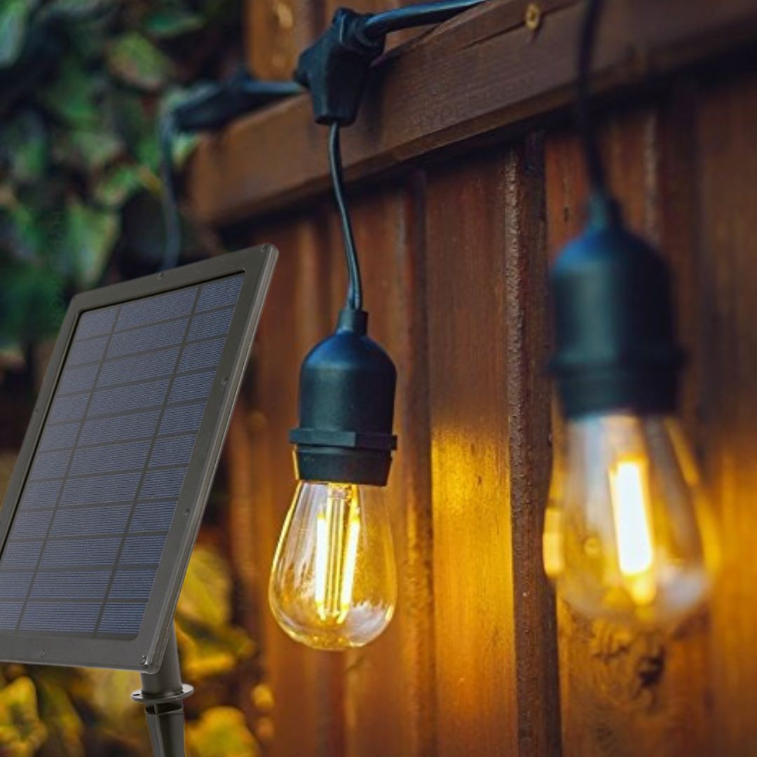 Guirnalda Led con panel Solar, 6m cable goma y 10 bombillas 2200k IP65
