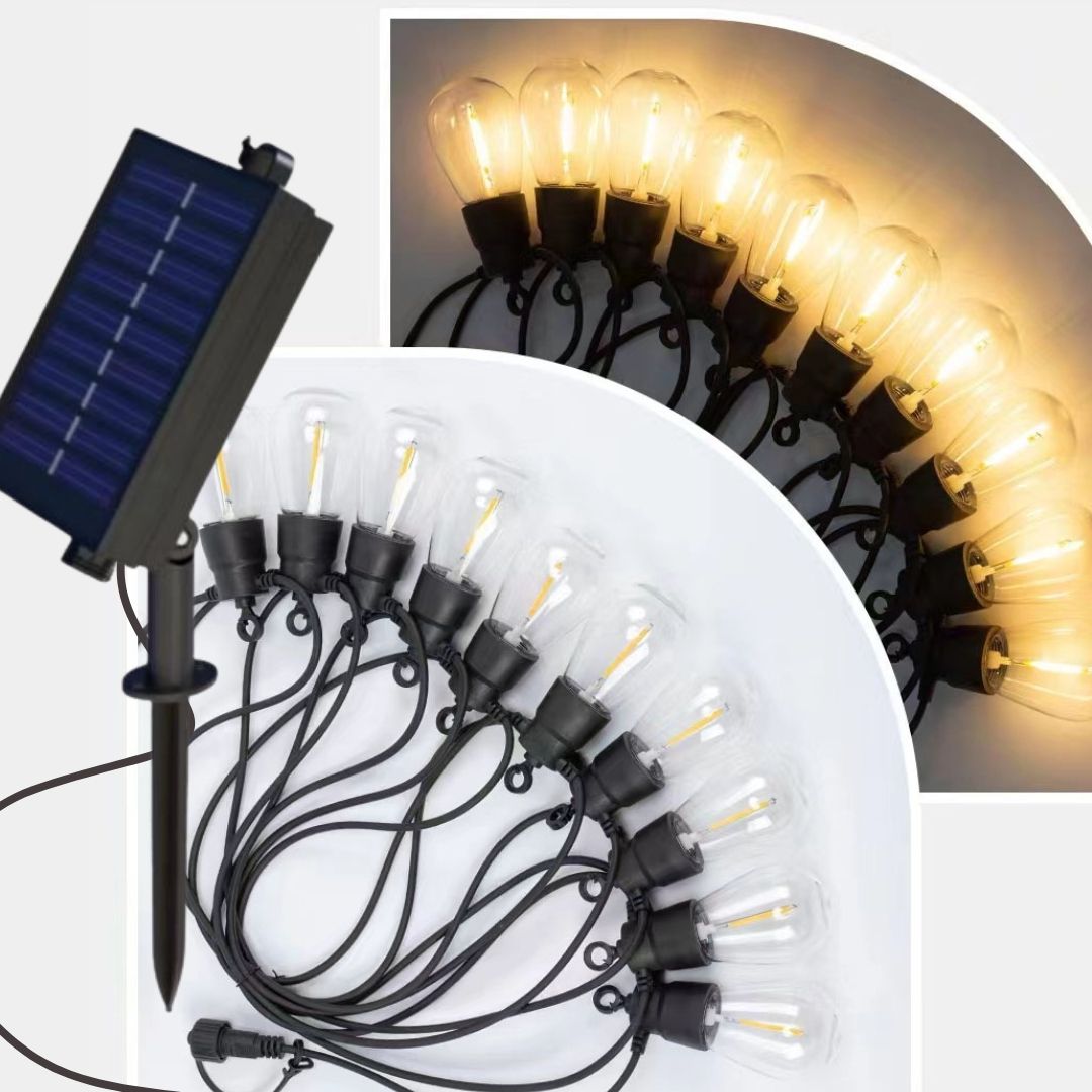 Guirnalda Solar Exterior LED - 5m de Cable con 10 Luces Cálidas 3000K
