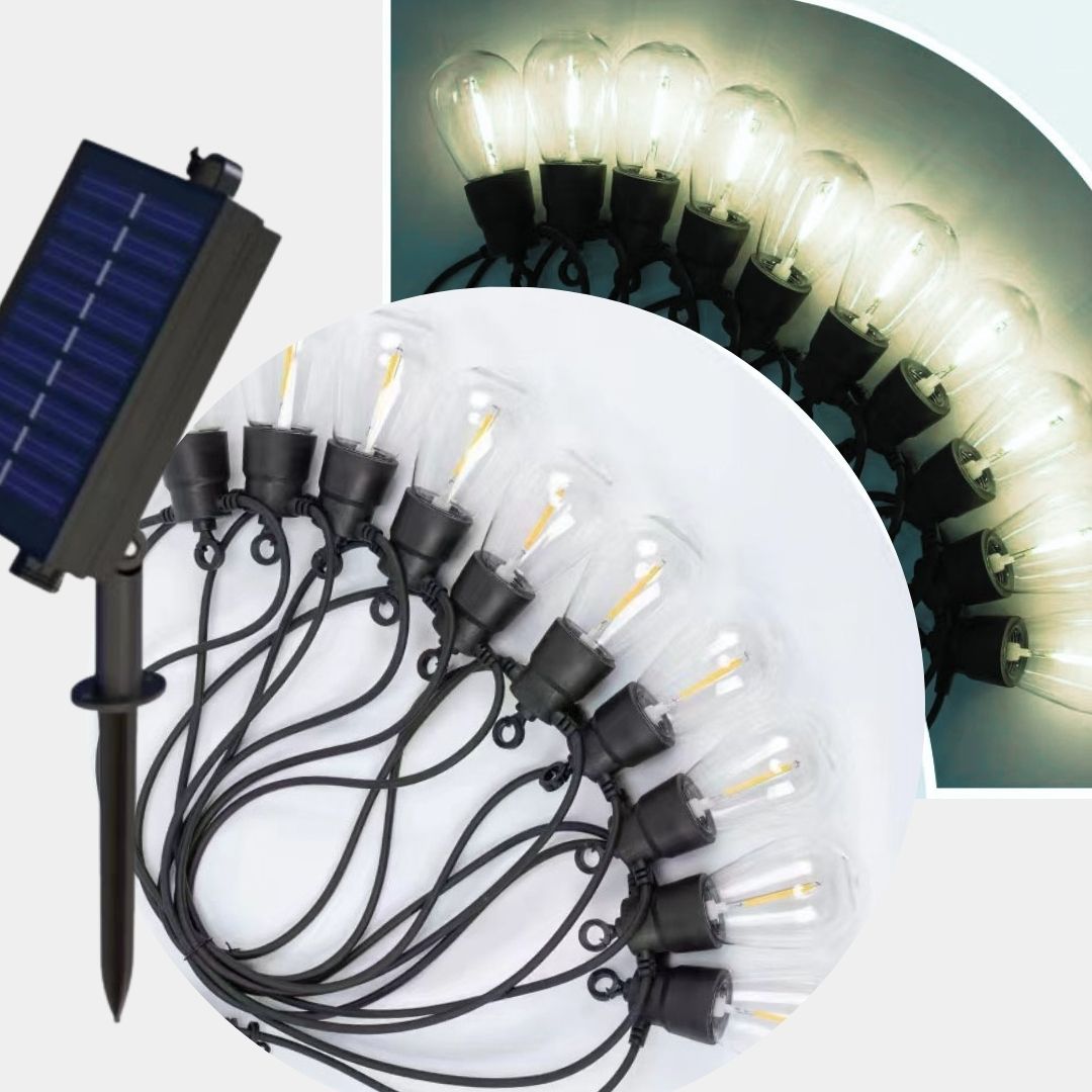 Guirnalda Solar Exterior LED - 5m de cable con 10 Luces Blancas 6500K Efecto lluvia
