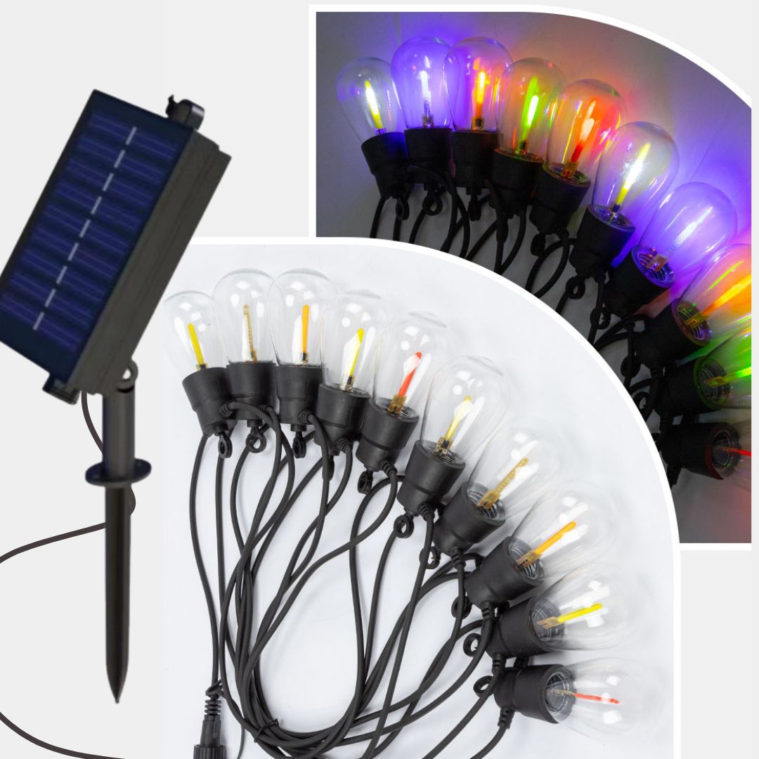 Guirnalda Solar Exterior LED - 5m de cable con 10 Luces Multicolor Lluvia de Meteoros