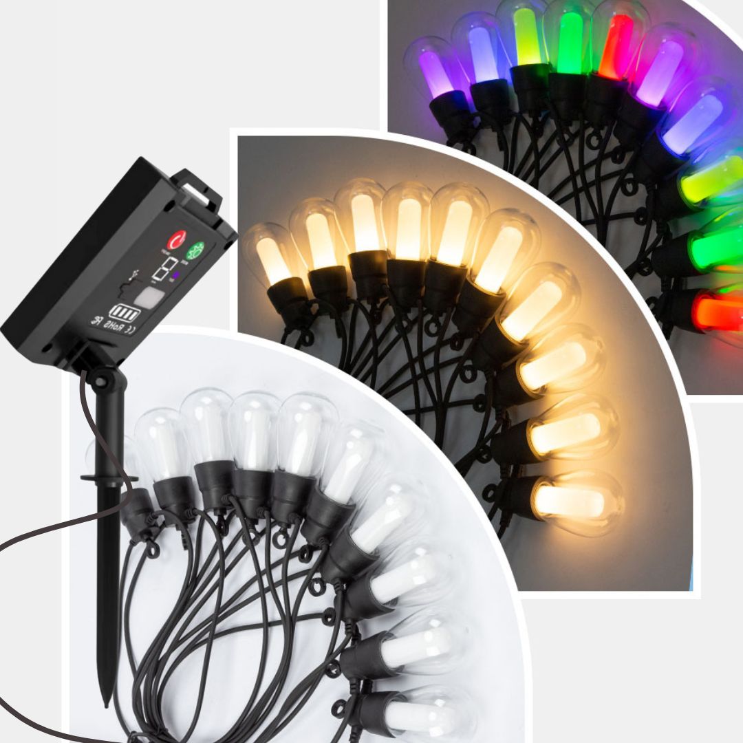 Guirnalda Solar Exterior LED + USB, 5 metros con 10 Luces RGBW y Mando a Distancia