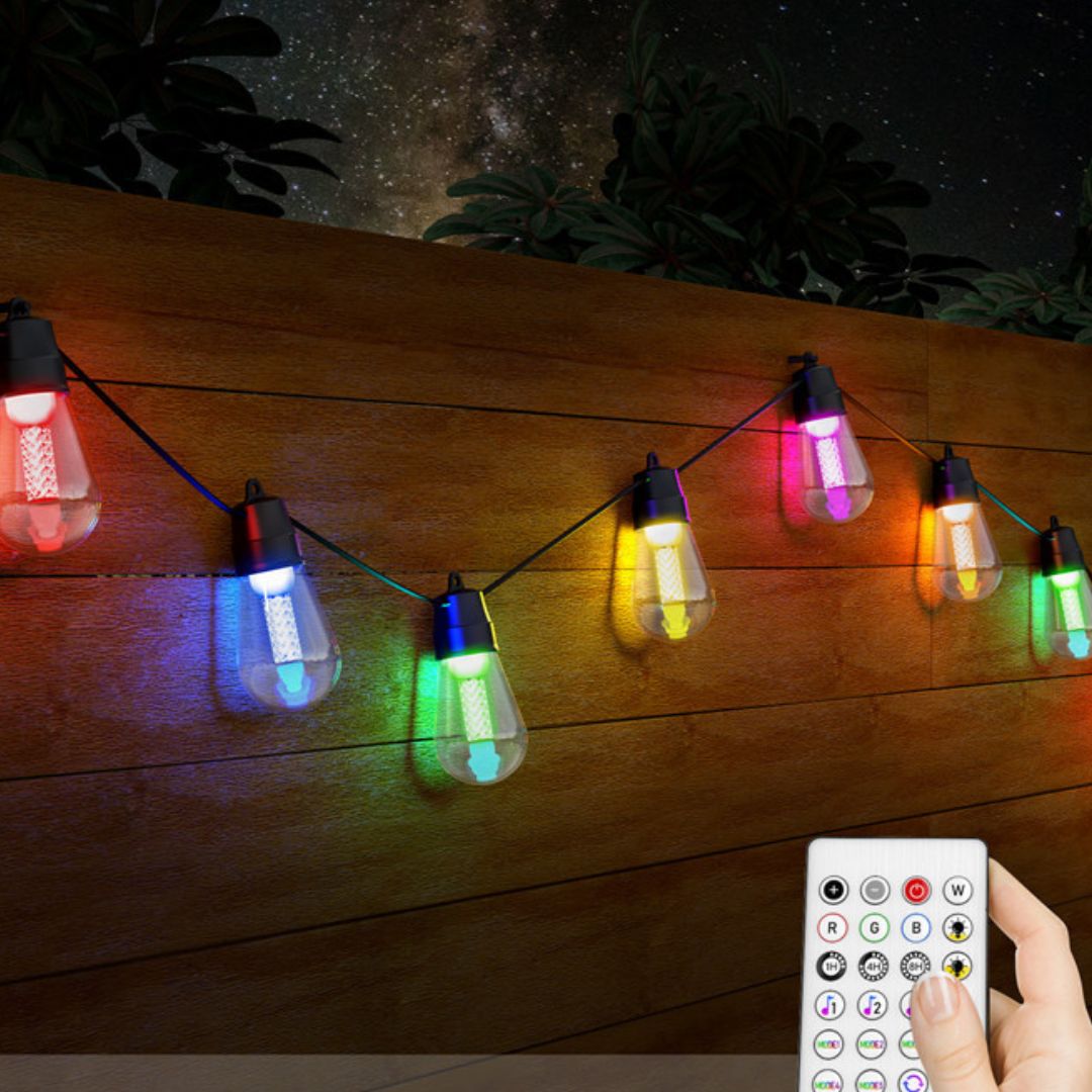 Guirnalda Solar Exterior LED + USB, 5 metros con 10 Luces RGBW y Mando a Distancia