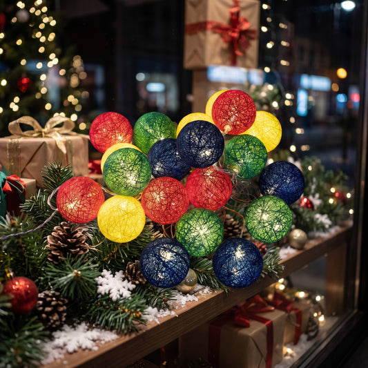 Guirlande Led 20 Boules de Coton Multicolores 8,6mt.