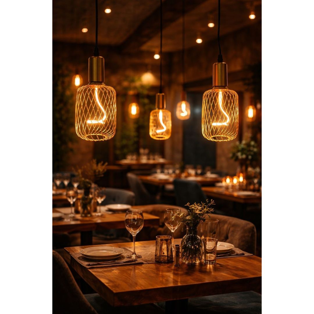 Bombilla LED decorativa cilindro jaula con filamento espiral E27 4W 1800K (negro o dorado)