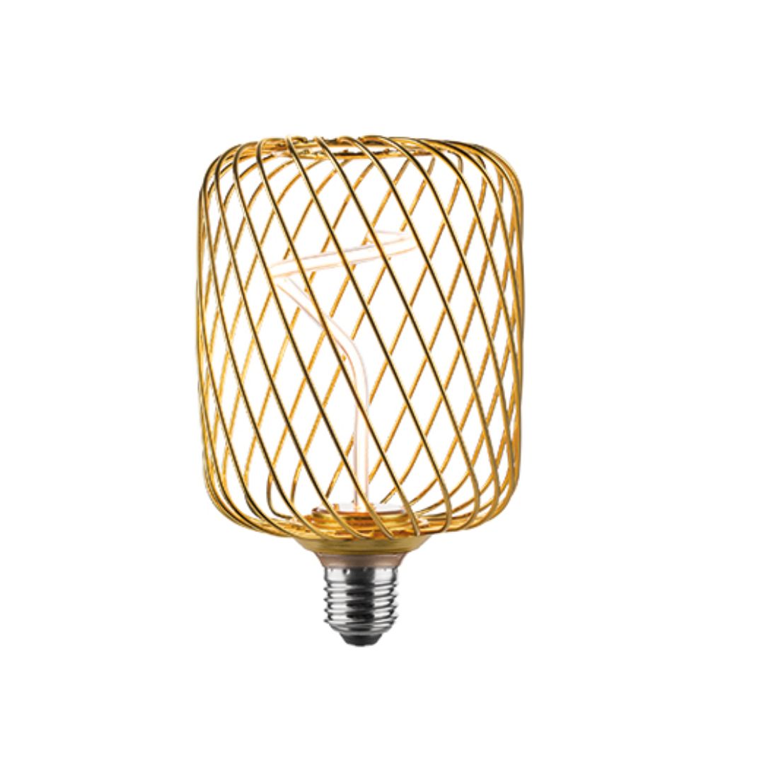 Bombilla LED decorativa cilindro jaula con filamento espiral E27 4W 1800K (negro o dorado)