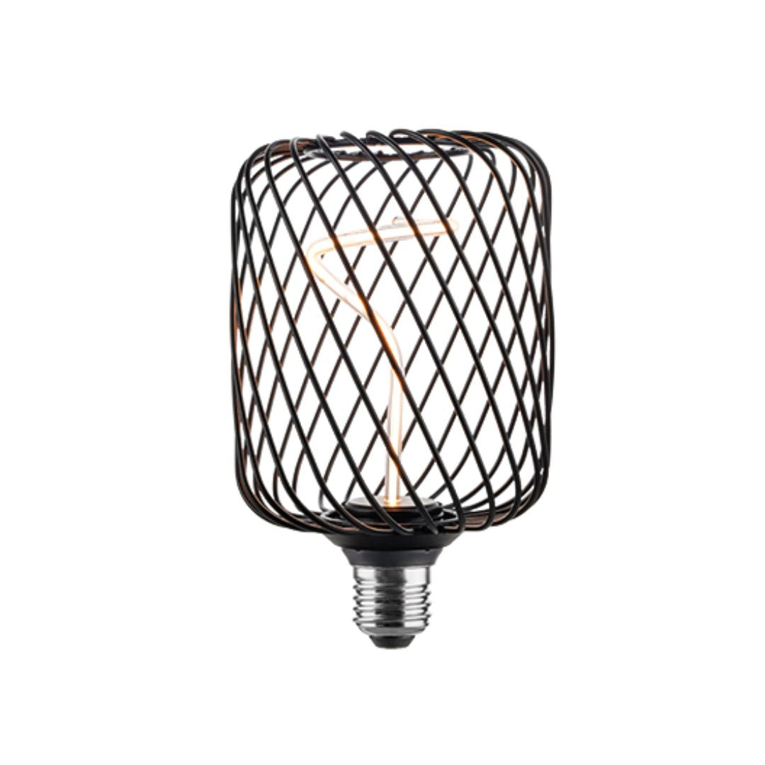 Bombilla LED decorativa cilindro jaula con filamento espiral E27 4W 1800K (negro o dorado)
