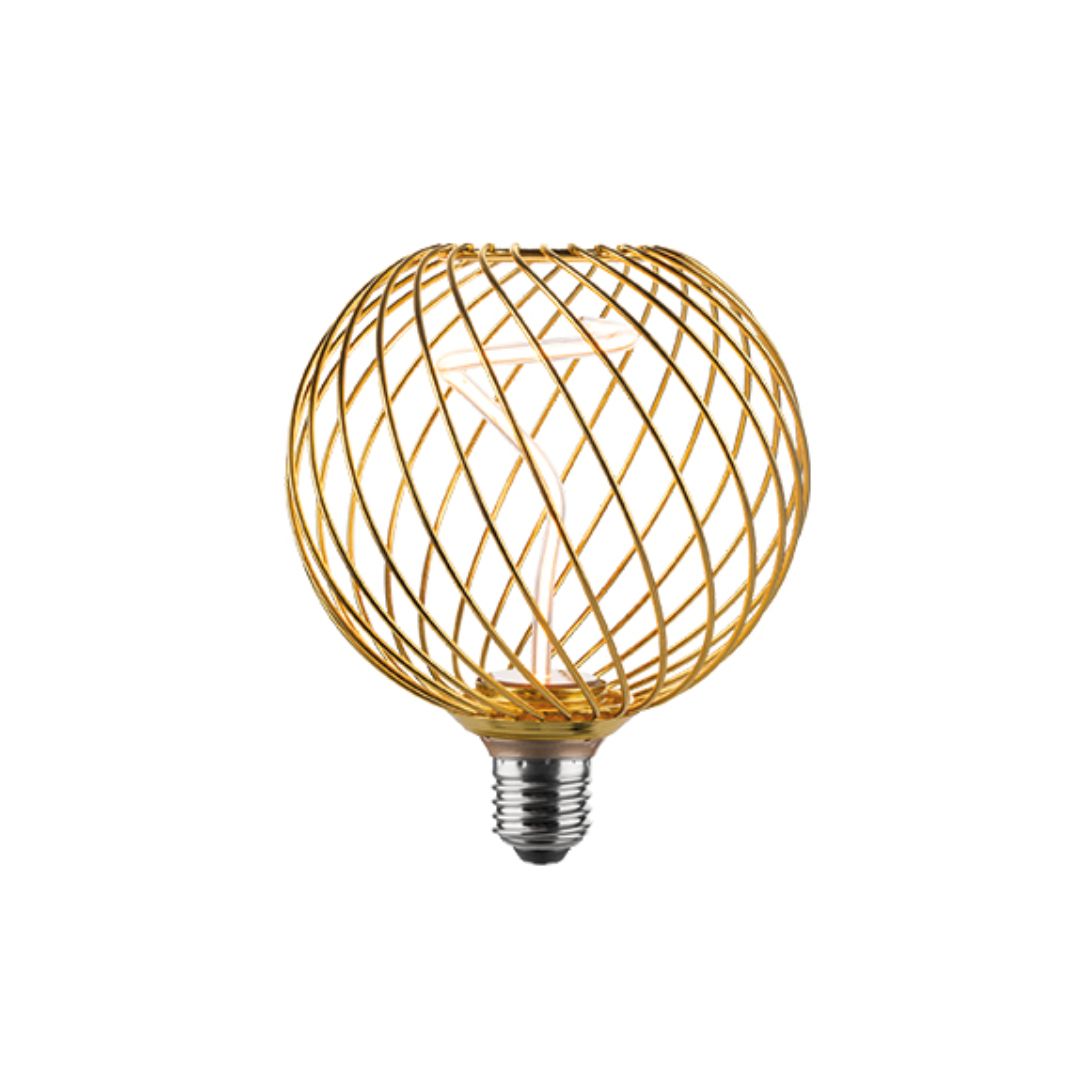 Bombilla LED decorativa globo jaula con filamento espiral E27 4W 1800K (negro o dorado)