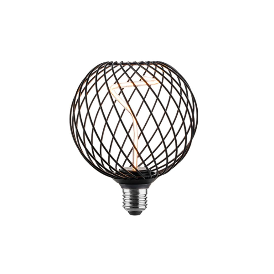 Bombilla LED decorativa globo jaula con filamento espiral E27 4W 1800K (negro o dorado)