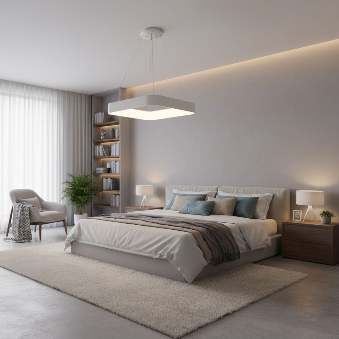 Lampe à suspension LED carrée en métal blanc 80W 3000K