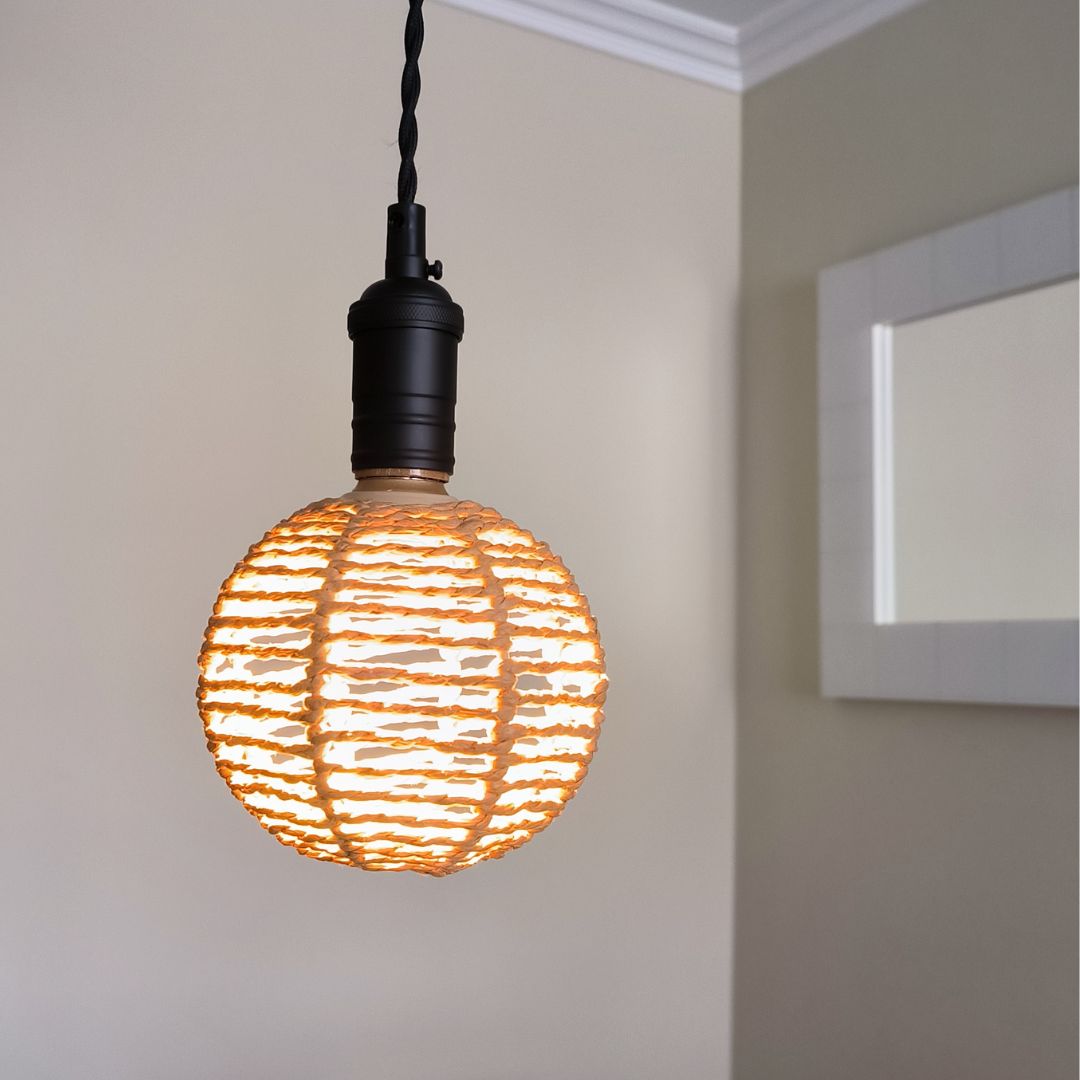 Candeeiro suspenso LED de corda natural 4W 3000K Ove 120mm x 153mm