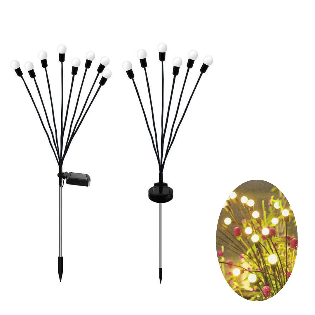Pack 2 Luces Solares para Exterior, Pica de Jardín Flexible con 8 Luces Led Cálidas 2400K