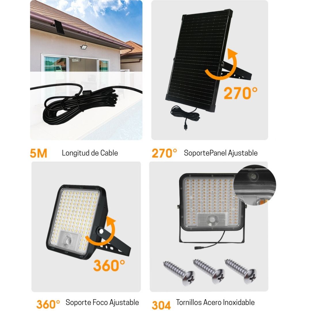 Projecteur LED Solaire 30W 4000K avec Crépuscule et Capteur de Mouvement IP65