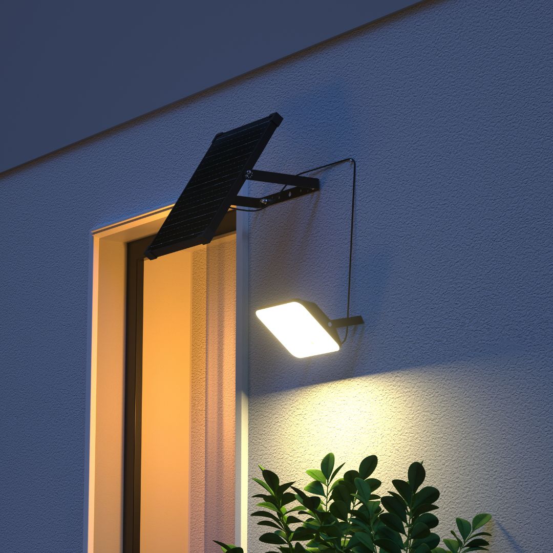 Proyector LED Solar 60W IP65 con Sensor, Panel Solar y CCT ajustable con Mando