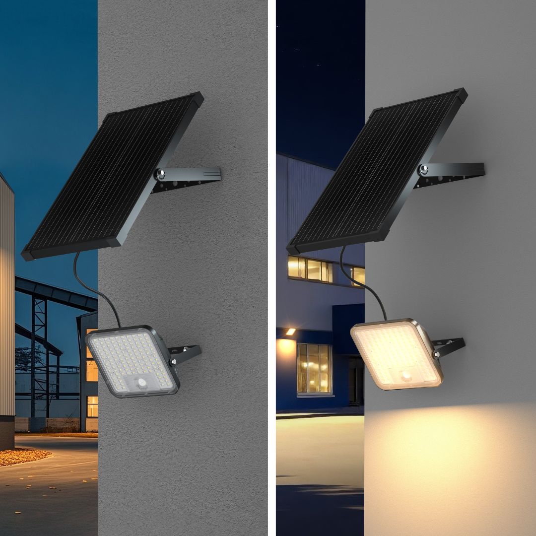 Proyector LED Solar 80W IP65 con Sensor, Panel Solar y CCT ajustable con Mando