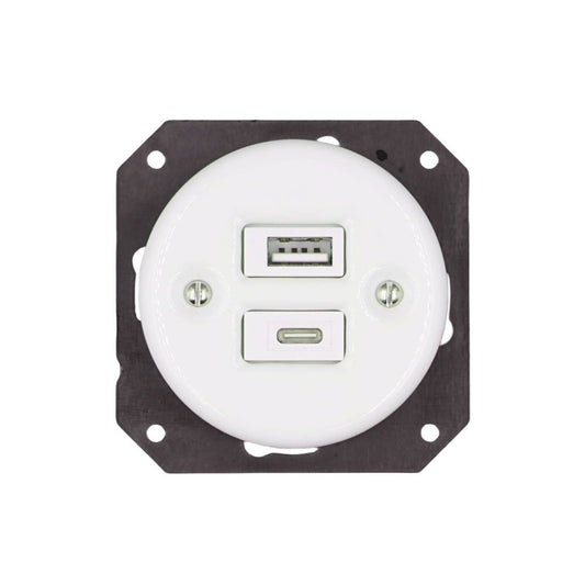 Toma USB Empotrar Porcelana Blanca Tipo A + Tipo C 2.4A 12W