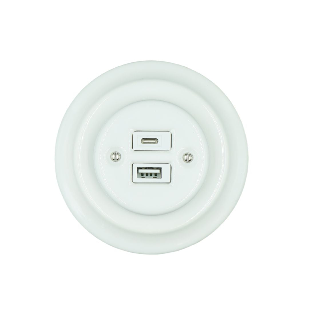 Prise TV et antenne R encastrée en porcelaine blanche
