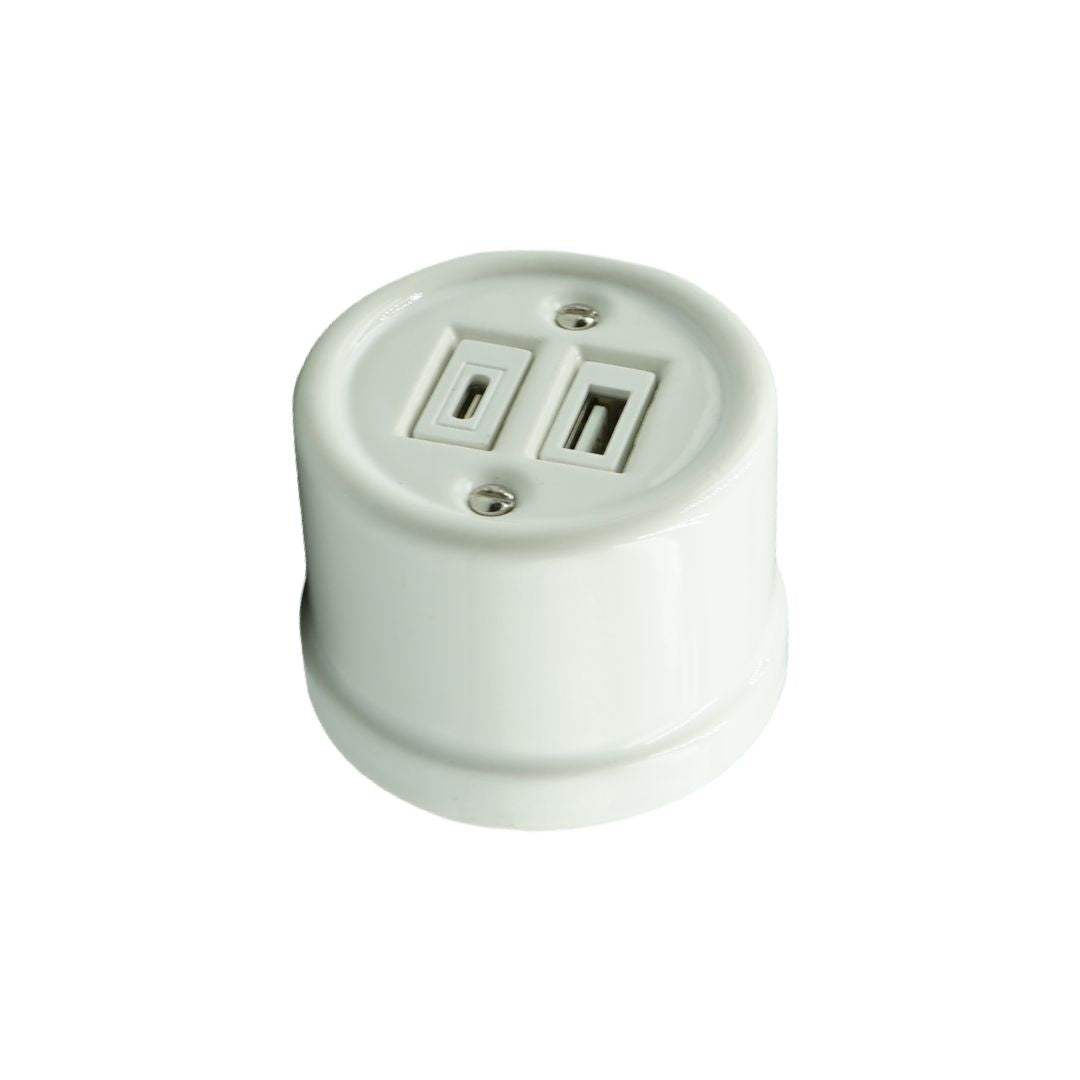 Toma USB Superficie Porcelana Blanca Tipo A + Tipo C 10A