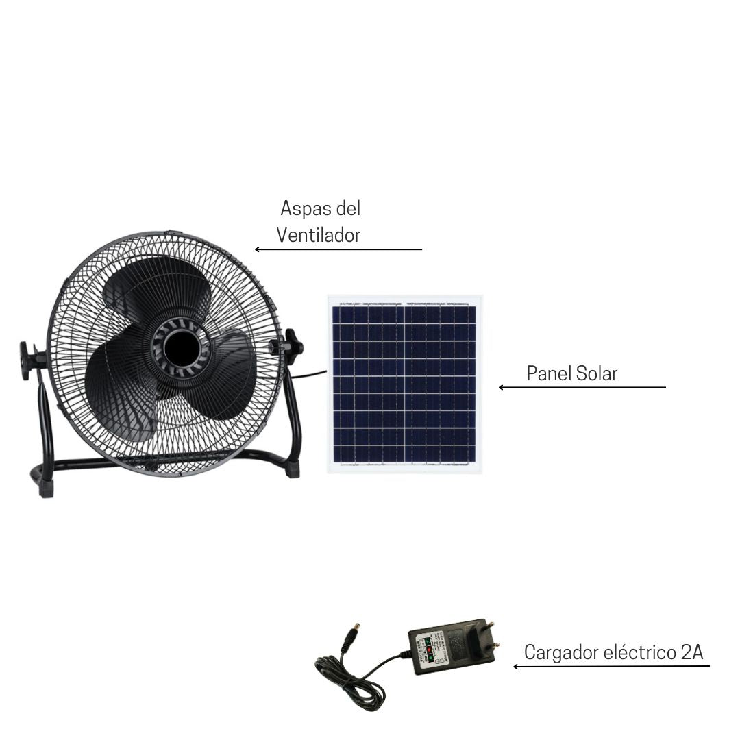 Ventilador de Suelo Solar Motor AC 15W con Cargador Eléctrico 2A