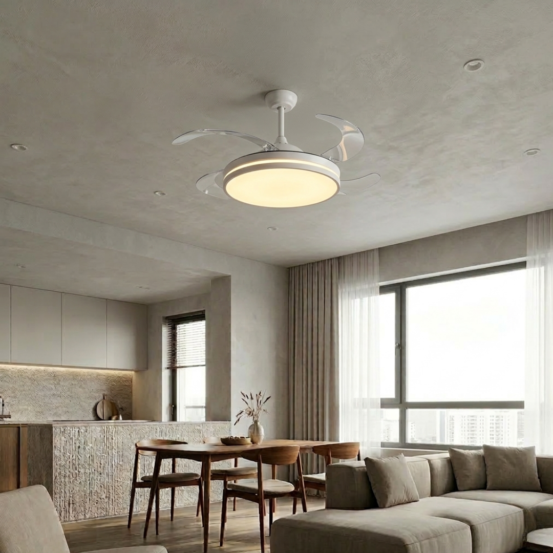 Ventilador de Techo LED Blanco con Aspas Plegables y Mando a Distancia