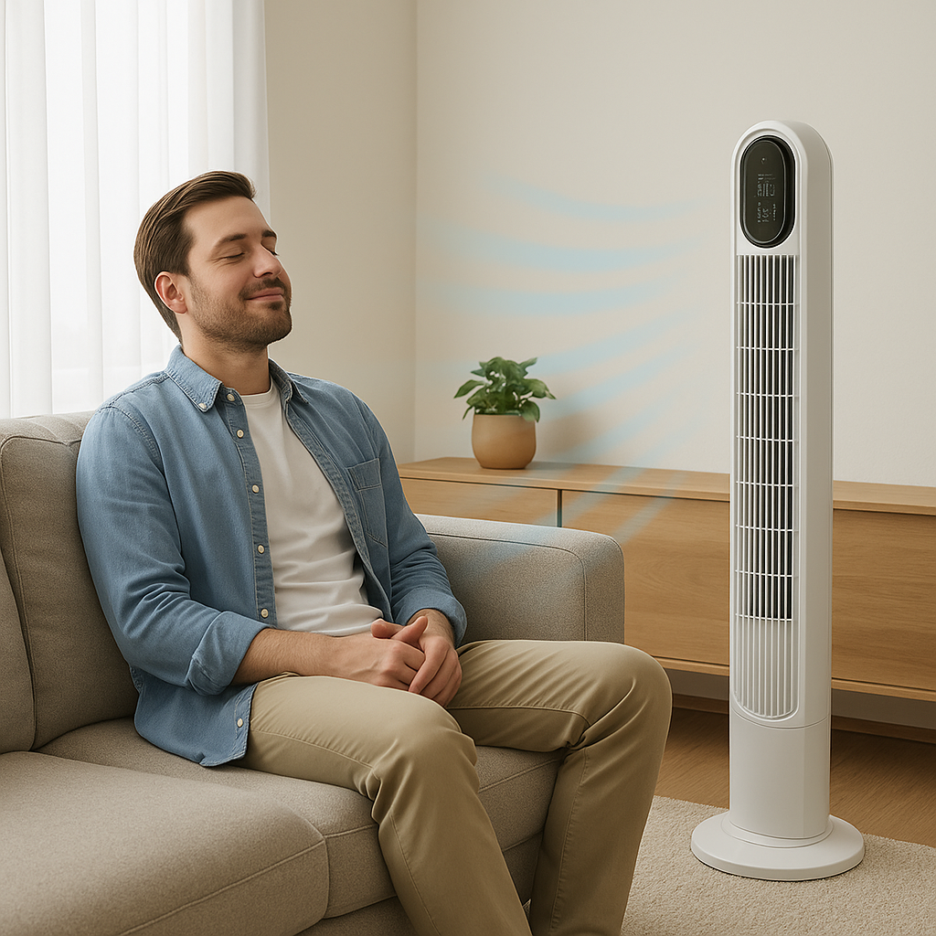 Ventilador de Torre con Mando – 3 Velocidades, Oscilante, Panel Digital y Temporizador 10h
