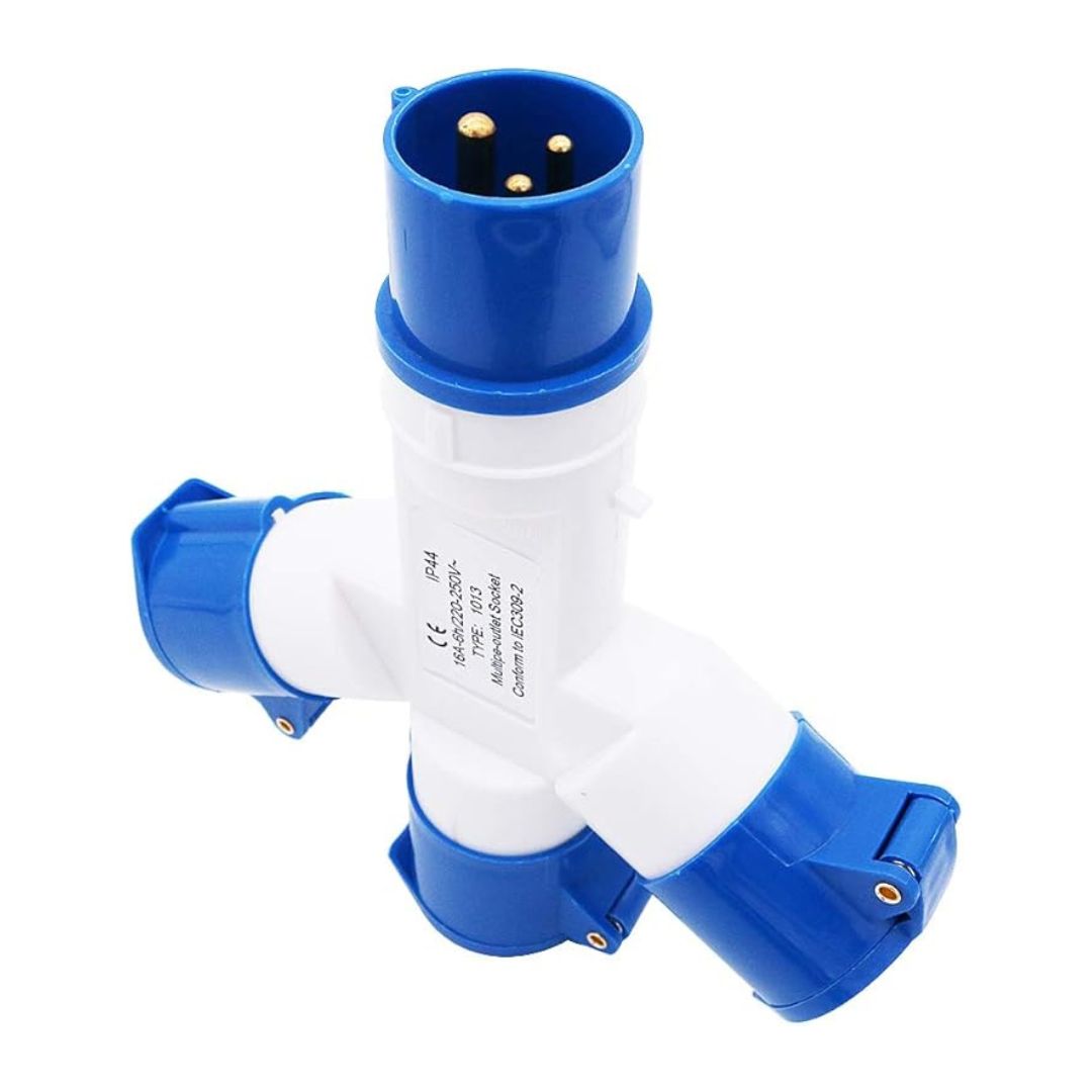 Adaptador Múltiple Industrial IP44 con 2 Tomas Schuko · 2P+TT / 3P+TT · 16A / 32A