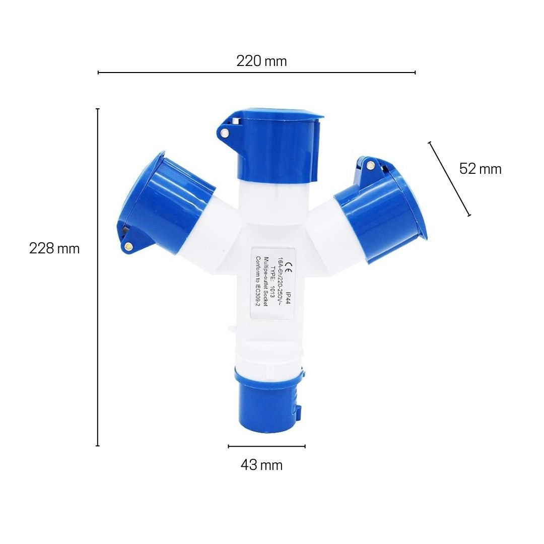 Adaptador Múltiple Industrial IP44 con 2 Tomas Schuko · 2P+TT / 3P+TT · 16A / 32A