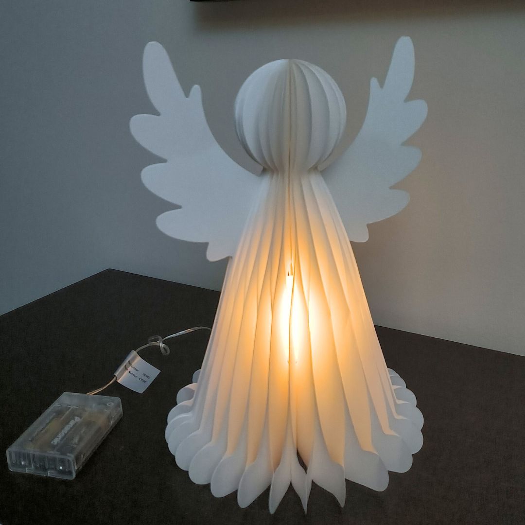 Ángel de Navidad con Luz LED Cálida en Papel Blanco