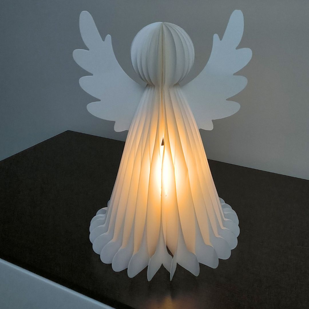 Ángel de Navidad con Luz LED Cálida en Papel Blanco