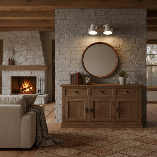 Applique murale en bois et céramique émaillée avec 2 spots