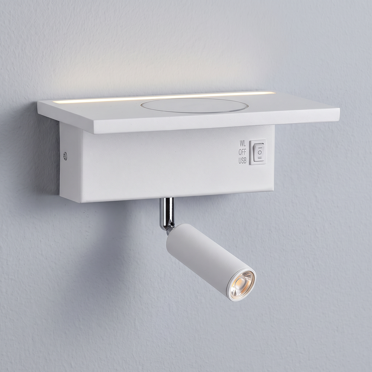 Aplique Led com Flexo, USB e Carregador Sem Fio 5+3w