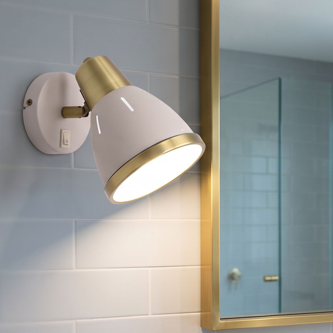 Aplique de Parede com Interruptor, Ajustável, Metal Branco e Dourado