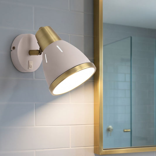 Aplique de Pared con Interruptor, Orientable de Metal Blanco y Dorado