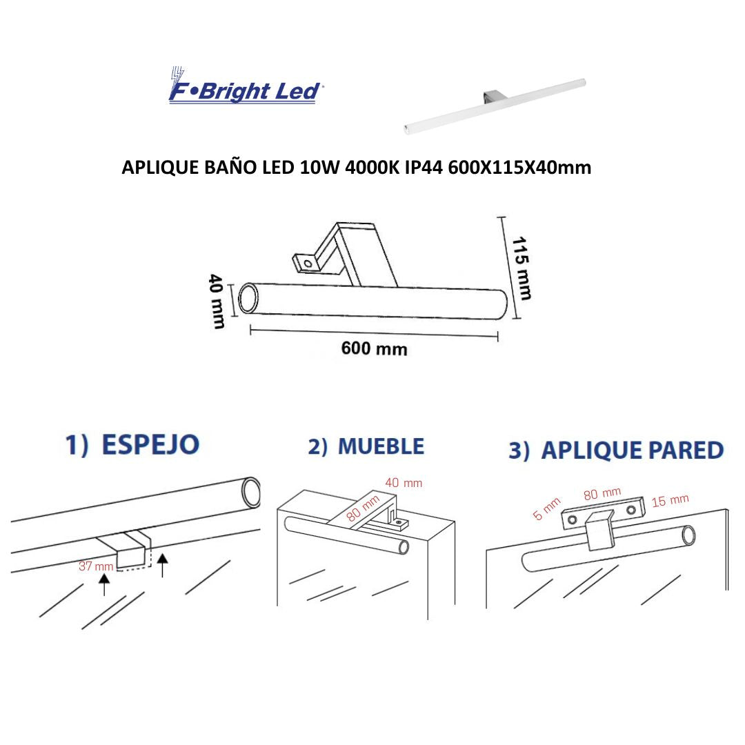 Aplique LED de Baño 6W 4000K IP44 para Espejo – 60 cm