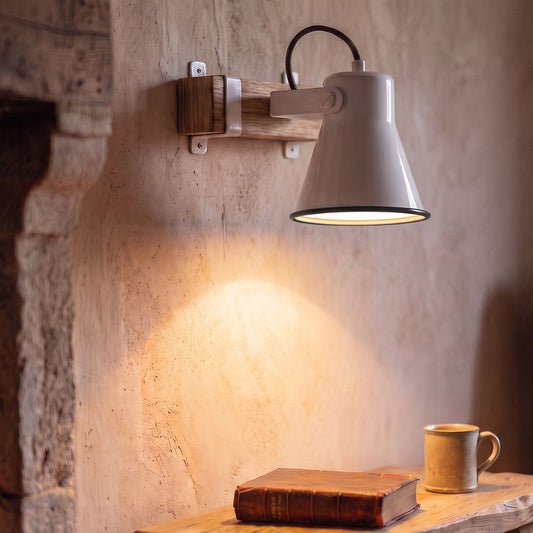 Aplique de Pared Madera y Cerámica Esmaltada con 1 Foco
